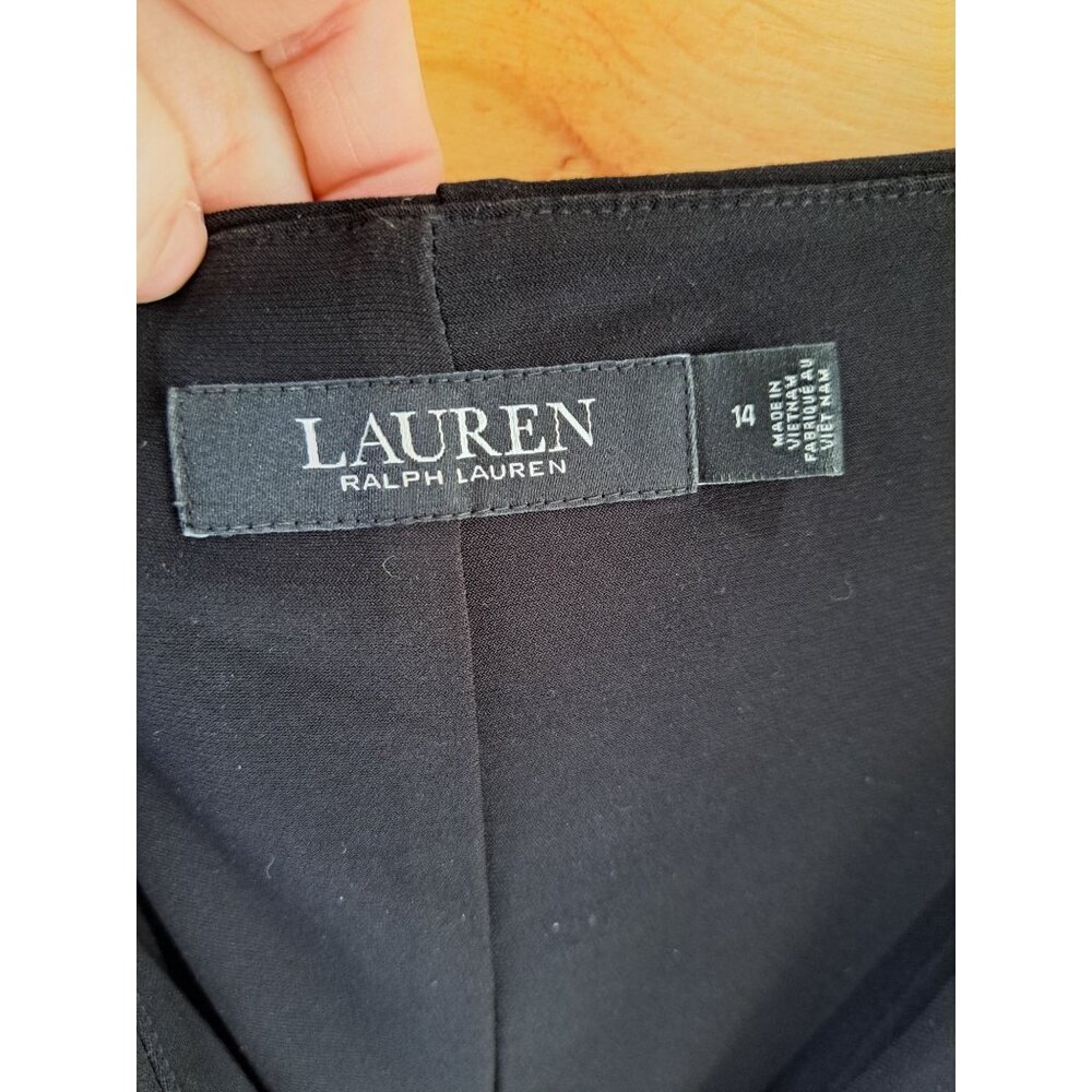 Lauren Ralph Lauren Black Gown Sequined Flutter Sleeves Size 14 Draped  Women's - Picture 2 of 11